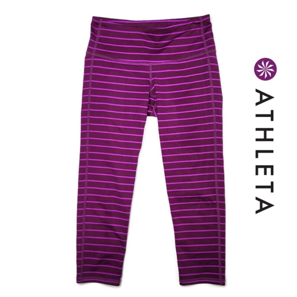 Athleta striped purple and pink running yoga workout leggings size xxs